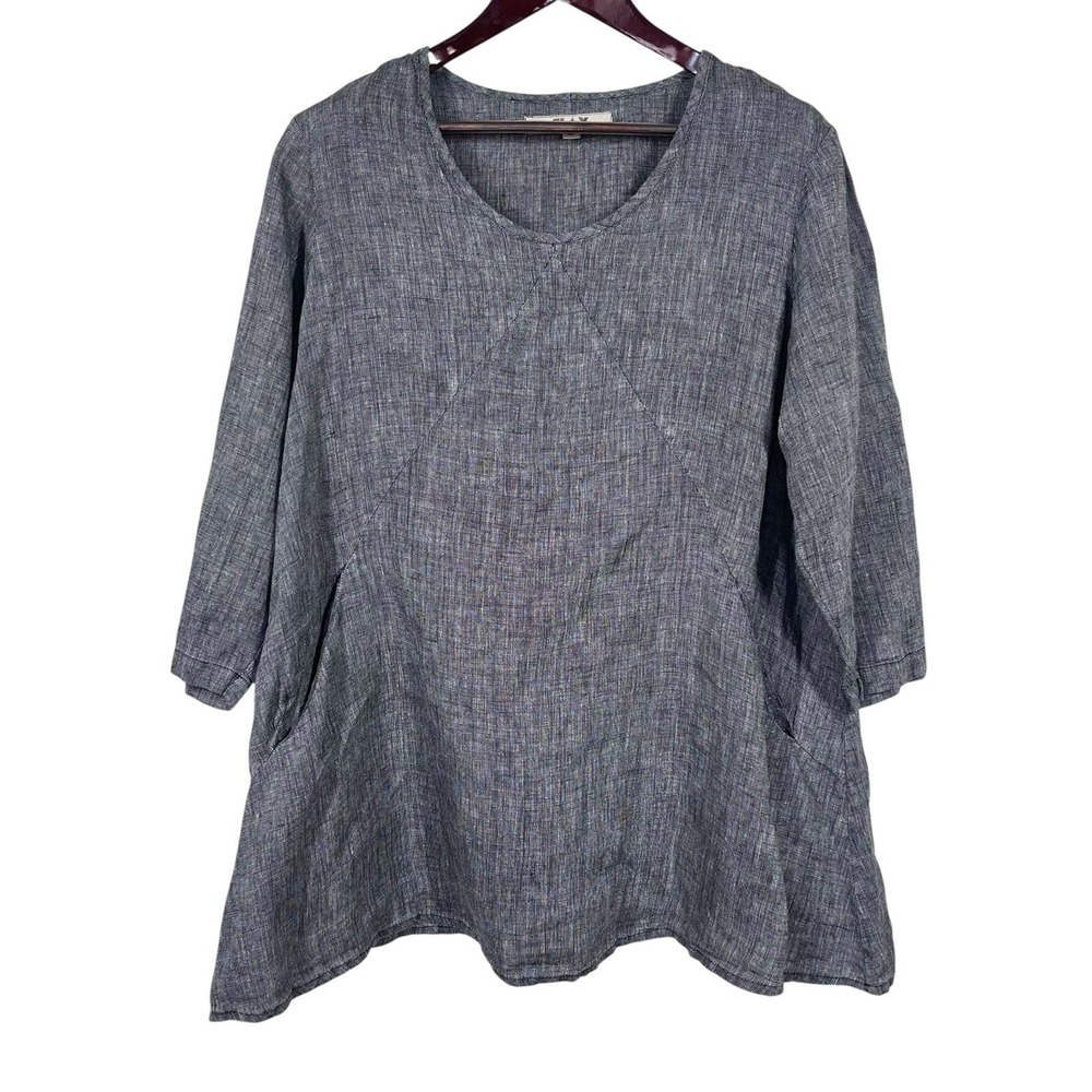 Flax Oversized Tunic Top Size M Gray Linen Bias Cut Flowy Lagenlook Boho Chic
